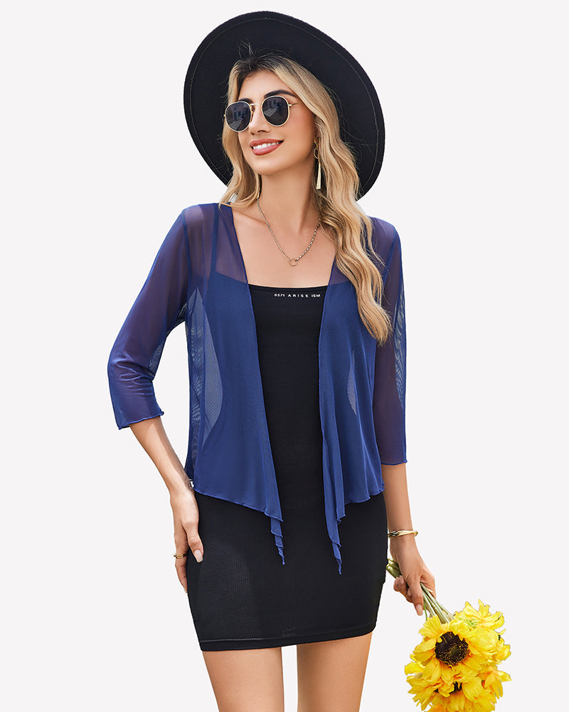 Tie Front Sheer Mesh Bolero Cardigan