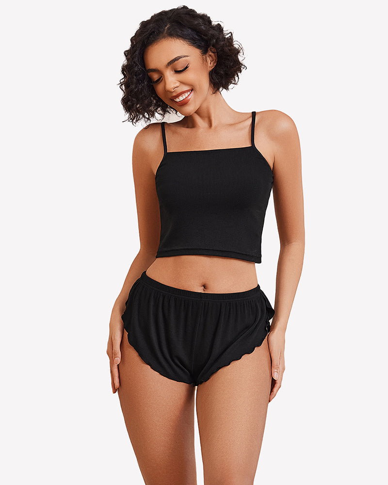 Ribbed Pajama Set Side Slit 2 Piece PJ Set