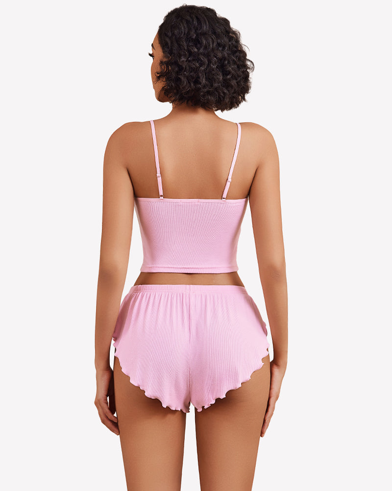 Ribbed Pajama Set Side Slit 2 Piece PJ Set