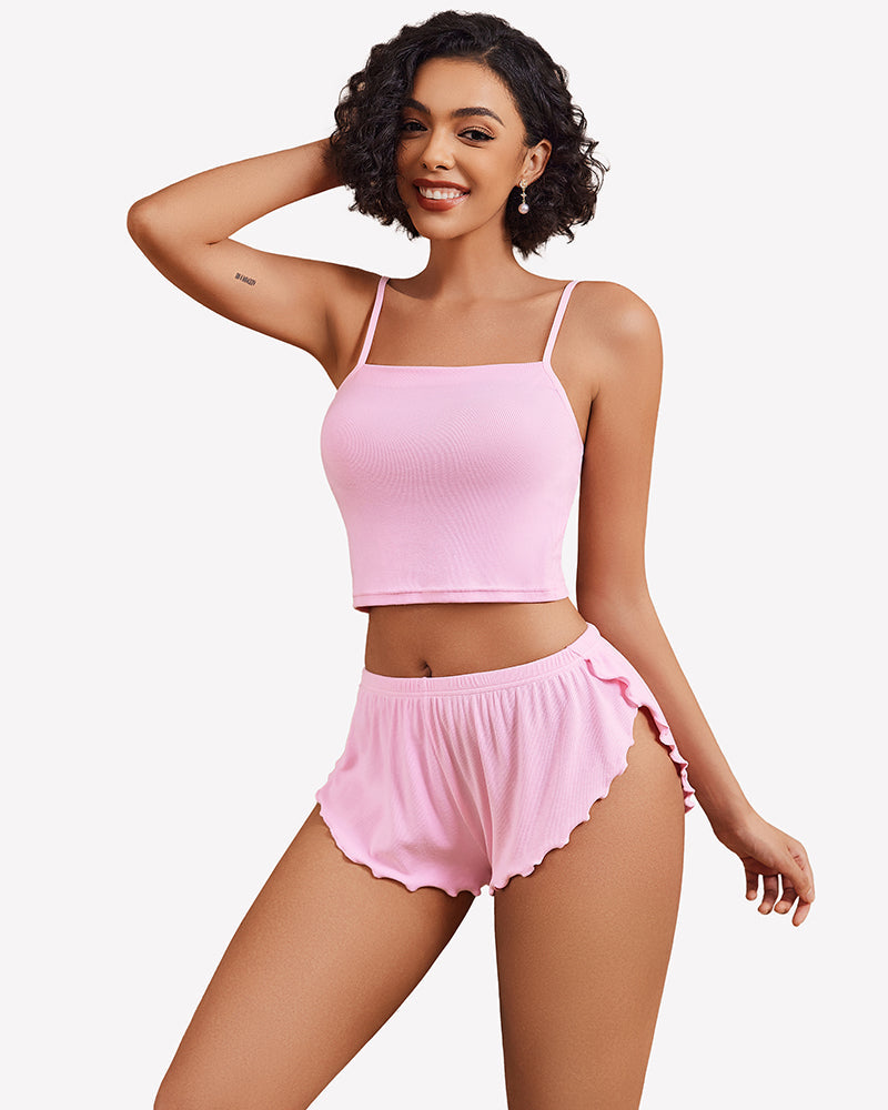 Ribbed Pajama Set Side Slit 2 Piece PJ Set