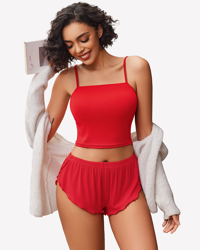 Ribbed Pajama Set Side Slit 2 Piece PJ Set
