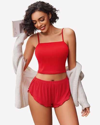 Ribbed Pajama Set Side Slit 2 Piece PJ Set