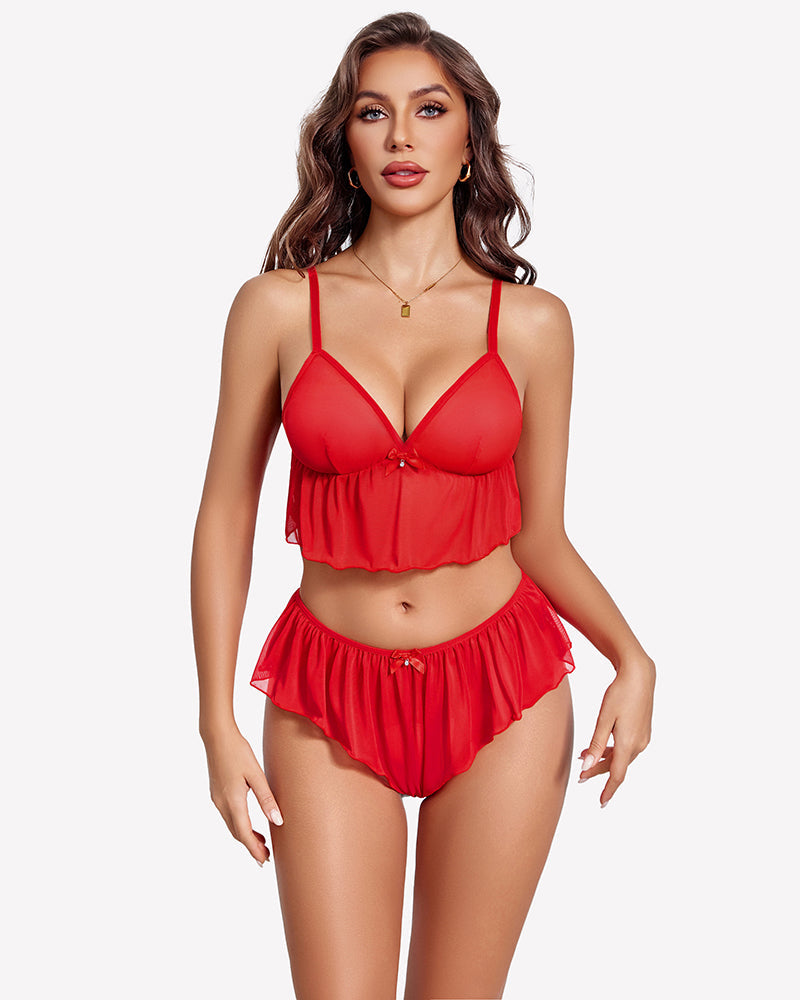Sheer Lingerie Set 2 Piece Mesh Cami Shorts