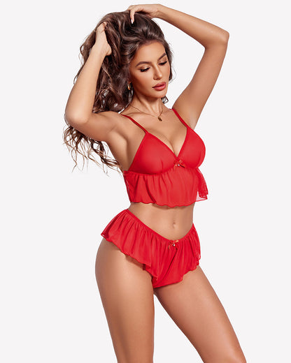 Sheer Lingerie Set 2 Piece Mesh Cami Shorts