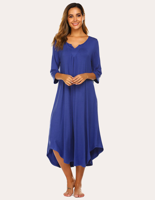 3/4 Sleeve Asymmetrical Hem Nightdress (US Only)
