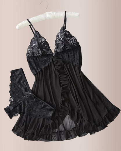 Curvvvy® BlossomLace –  Lace Mesh See-Through Nightgown Set curvvvy