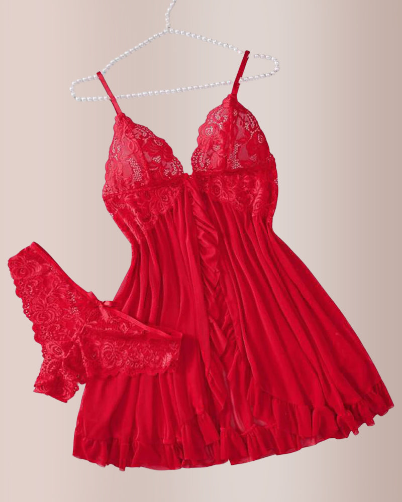 Curvvvy® BlossomLace –  Lace Mesh See-Through Nightgown Set curvvvy