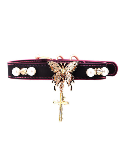 Temperature-Sensitive Color-Changing Butterfly Spiked Leather Collars