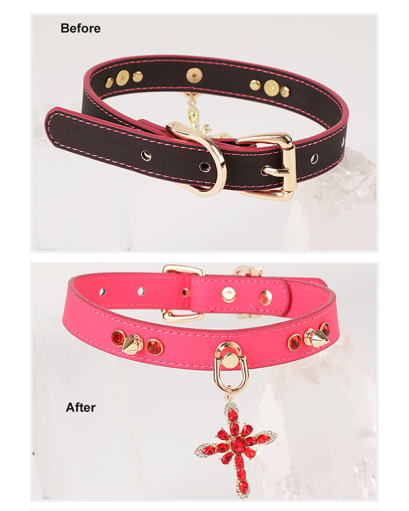 Temperature-Sensitive Color-Changing Snowflakes Spiked Leather Collars