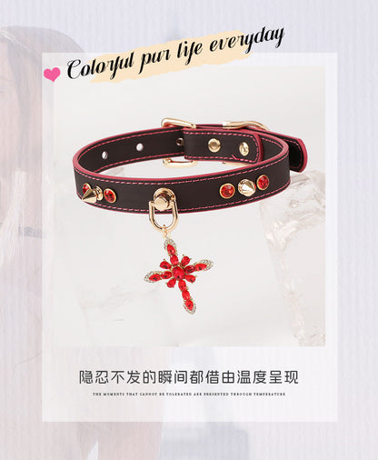 Temperature-Sensitive Color-Changing Snowflakes Spiked Leather Collars