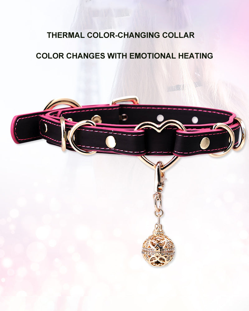 Temperature-Sensitive Color-Changing Bell Heart-Shaped Leather Collars