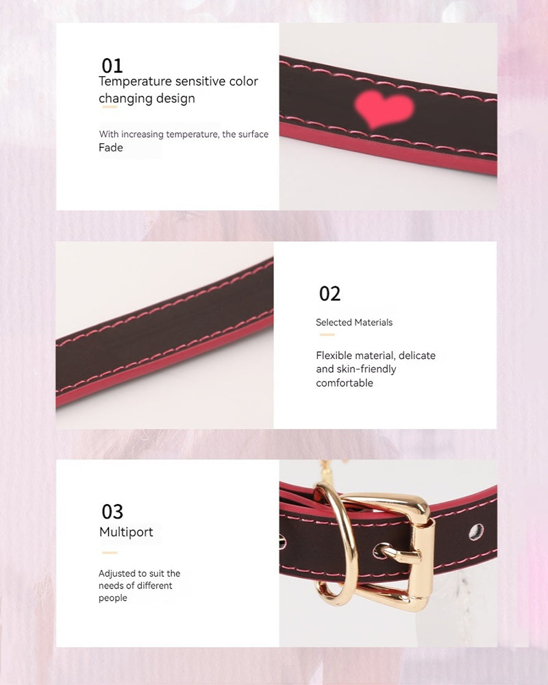 Temperature-Sensitive Color-Changing Bell Heart-Shaped Leather Collars