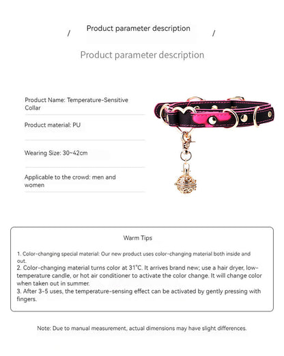 Temperature-Sensitive Color-Changing Bell Heart-Shaped Leather Collars