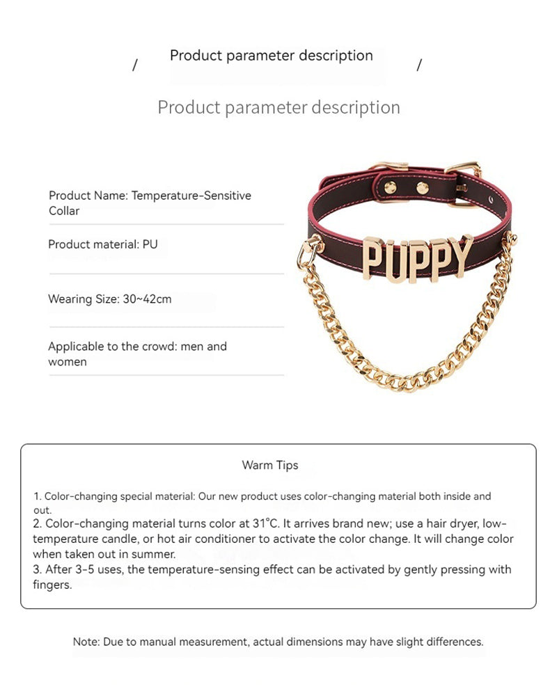 Temperature-Sensitive Color-Changing Letter Chain Leather Collars