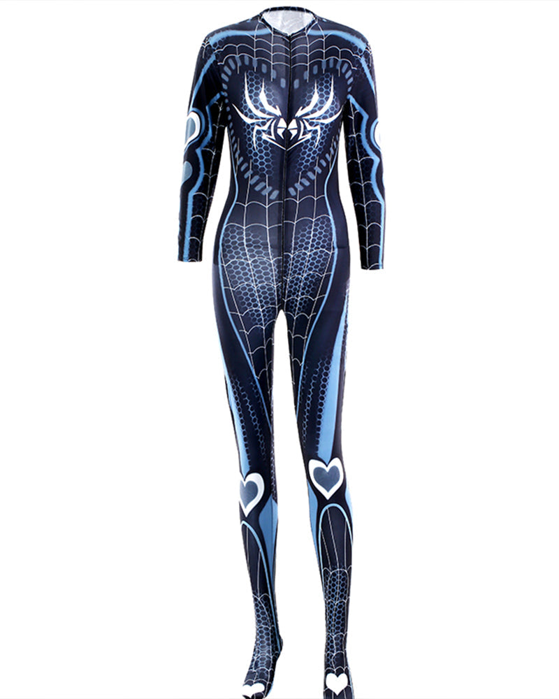 [88-165lb} Zipper Crotchless Spider Stocking Bodysuit